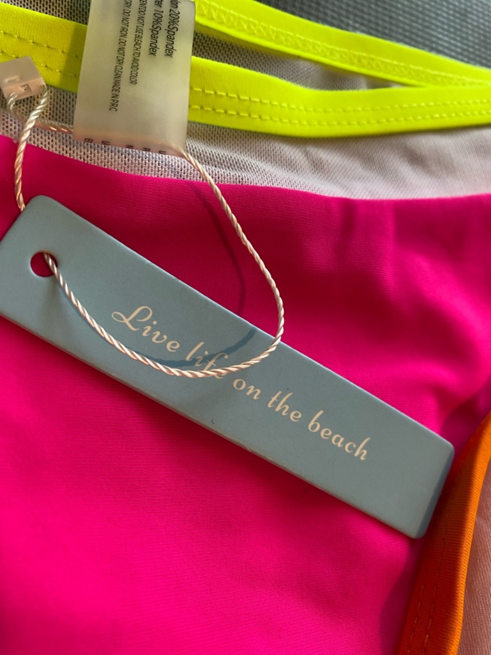 Neon Pink & Orange Bikini Bottom with Yellow Trim - Picture 3 of 6